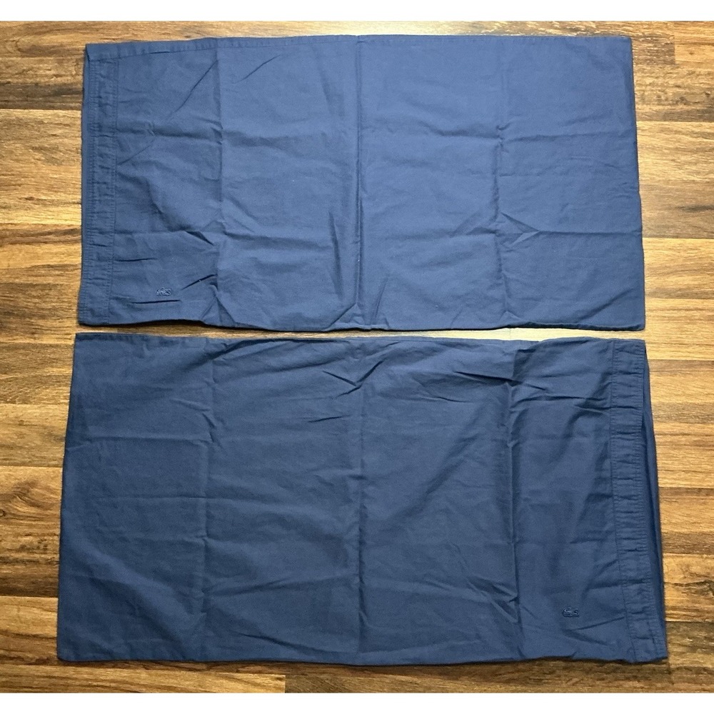 Pair Of VTG Lacoste KING Pillowcases Solid Blue Cotton Percale